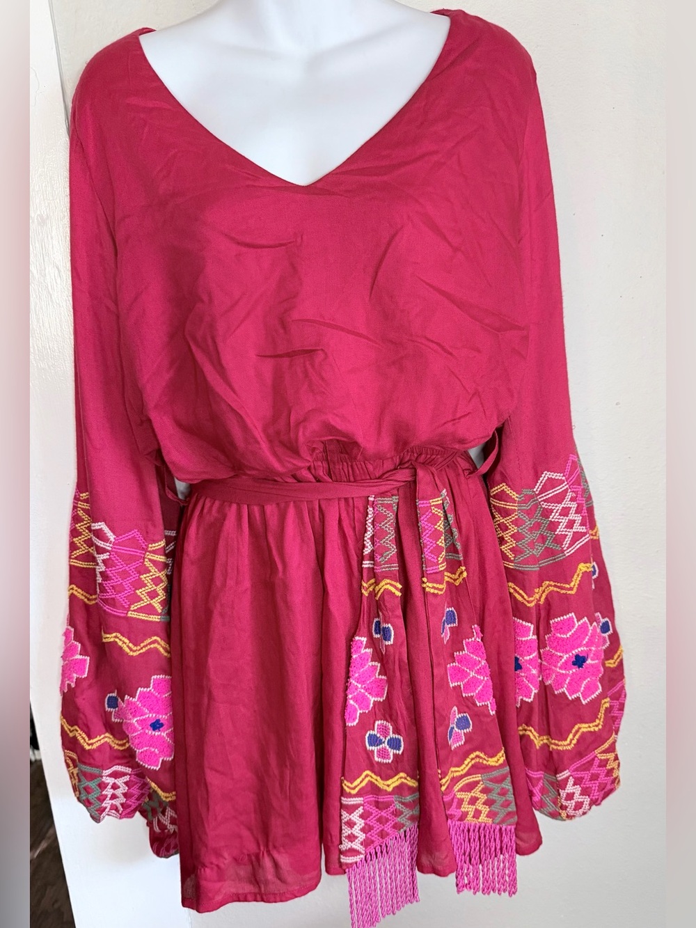 Judith March Pink Gypsy Embroidered Dress Large